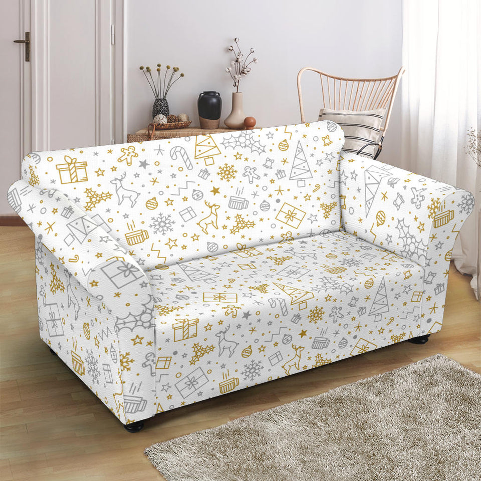 Christmas Tree Christmas Element Silver Gold Pattern Loveseat Couch Slipcover