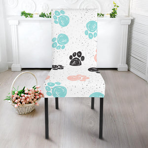 Dog Paws Pattern Print Design 04 Dining Chair Slipcover