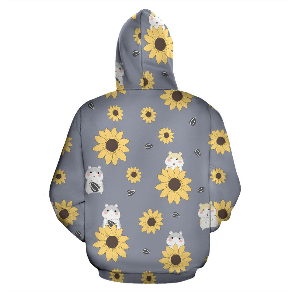 Cute Hamster Sunflower Pattern Background Men Women Pullover Hoodie