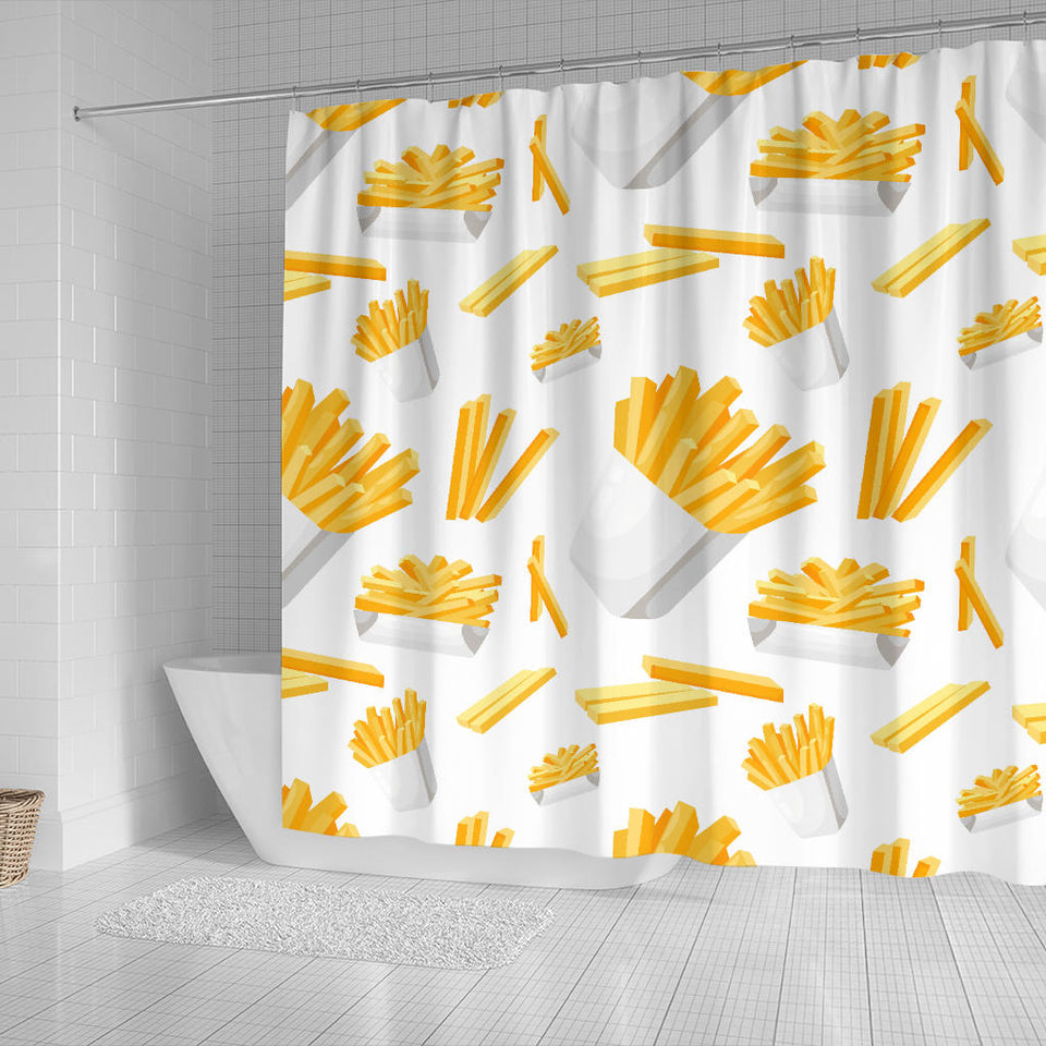 French Fries White Paper Box Pattern Shower Curtain Fulfilled In US