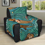 cute brown sea otters ornamental seaweed corals green water Recliner Cover Protector