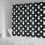 Cute White Rabbit Polka Dots Black Background Shower Curtain Fulfilled In US