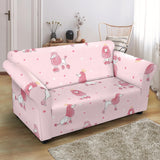 Poodle Dog Pink Color Theme Loveseat Couch Slipcover