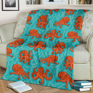 Octopus Turquoise Background Premium Blanket