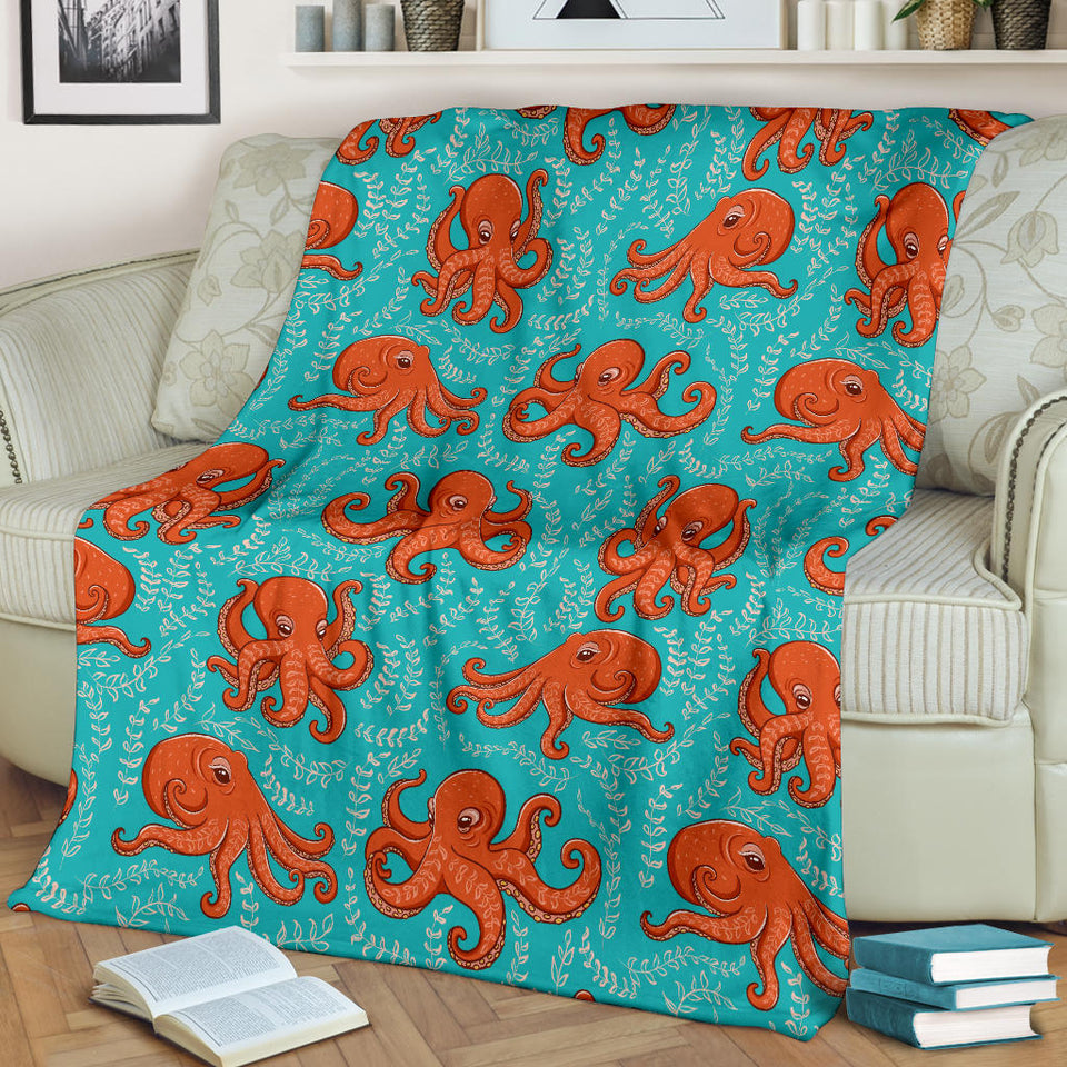 Octopus Turquoise Background Premium Blanket
