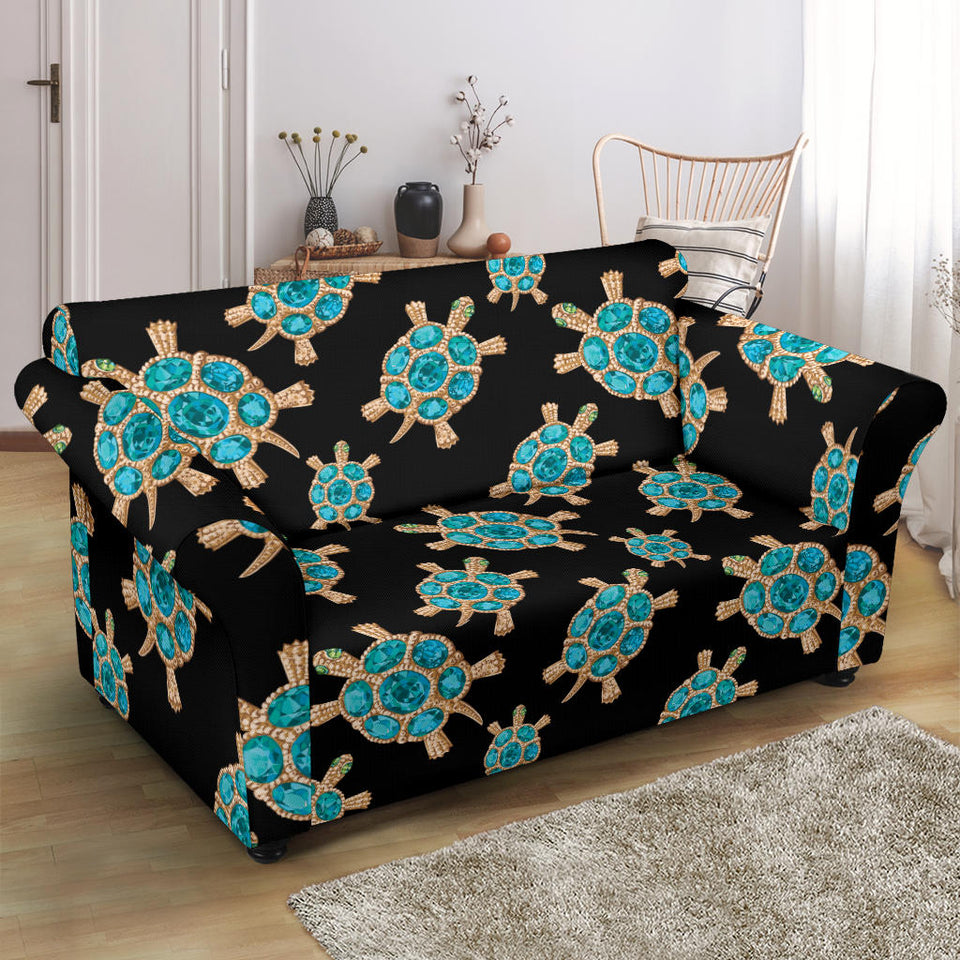 Sea Turtle Blue Stone Pattern Loveseat Couch Slipcover