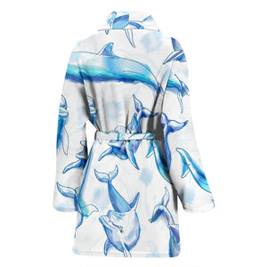 Watercolor Dolphin Pattern Women'S Bathrobe