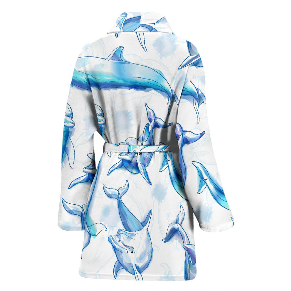 Watercolor Dolphin Pattern Women'S Bathrobe