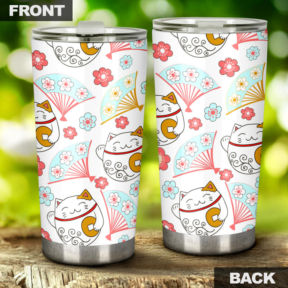 Maneki Neko Lucky Cat Fan Sakura Tumbler