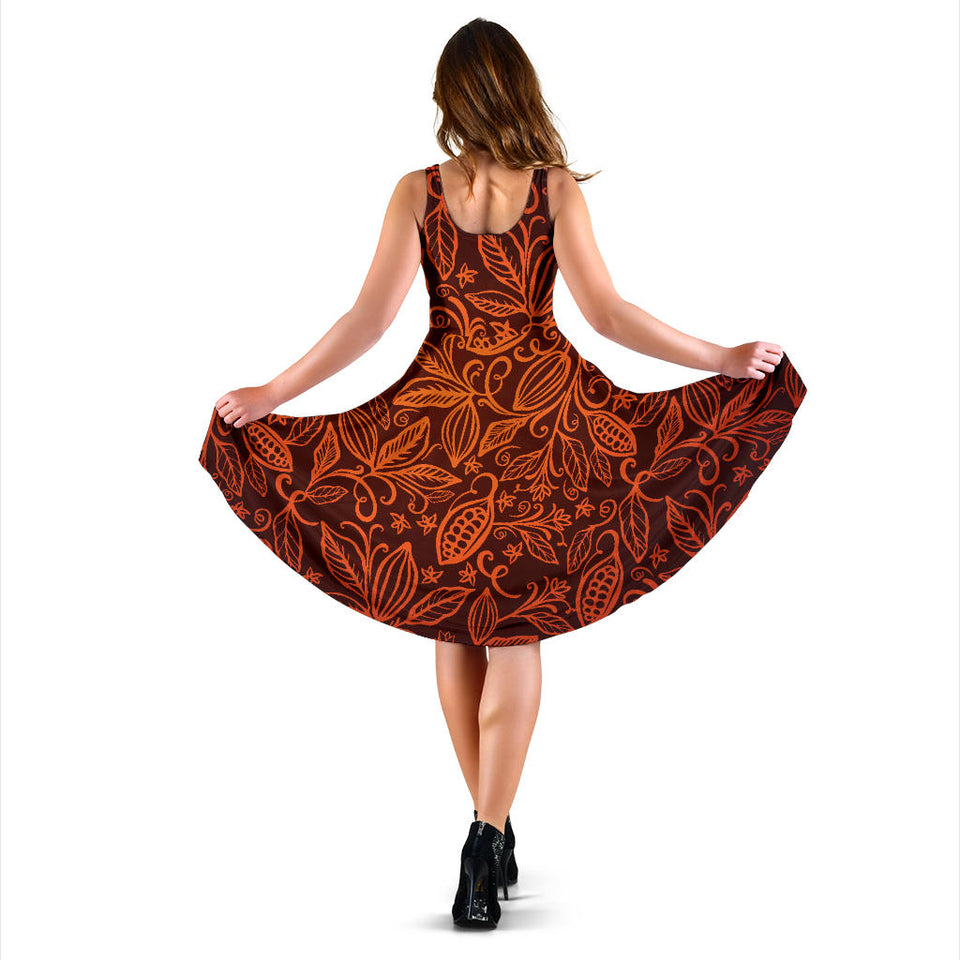 Cocoa Beans Tribal Polynesian Pattern Sleeveless Midi Dress