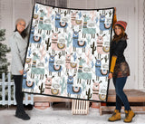 Lama Alpaca Cactus Hand Drawn Pattern Premium Quilt