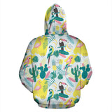 Cute Parrot Toucan Flamingo Cactus Exotic Leaves Pattern Zip Up Hoodie