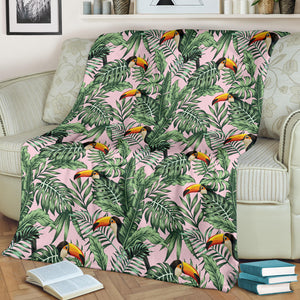 Toucan Tropical Green Jungle Palm Pattern Premium Blanket