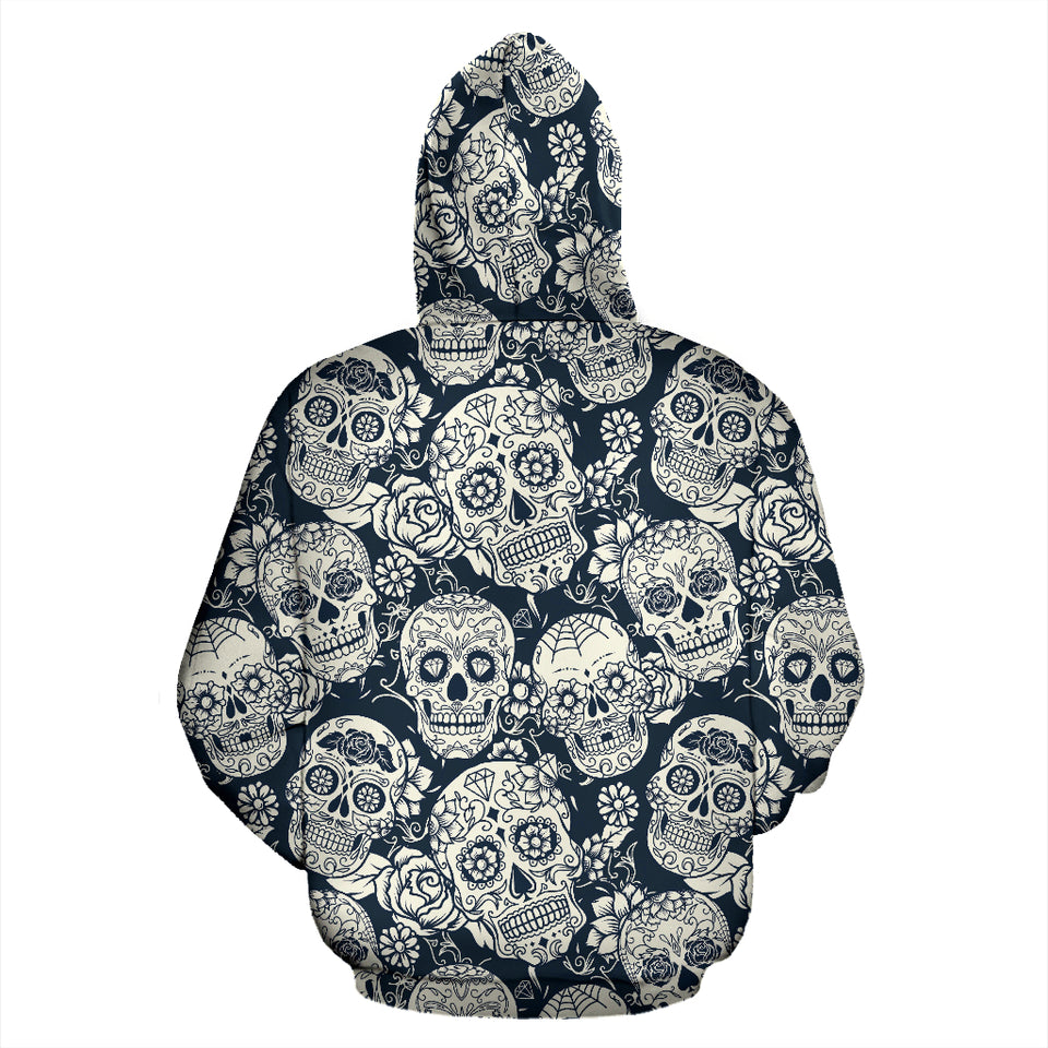 Sugar Skull Black White Pattern Zip Up Hoodie