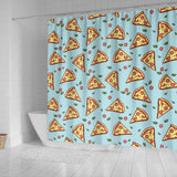 Hand Drawn Pizza Blue Background Shower Curtain Fulfilled In US