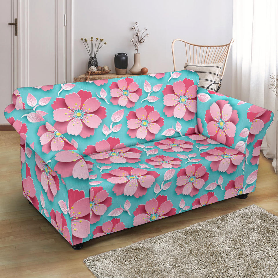 3D Sakura Cherry Blossom Pattern Loveseat Couch Slipcover