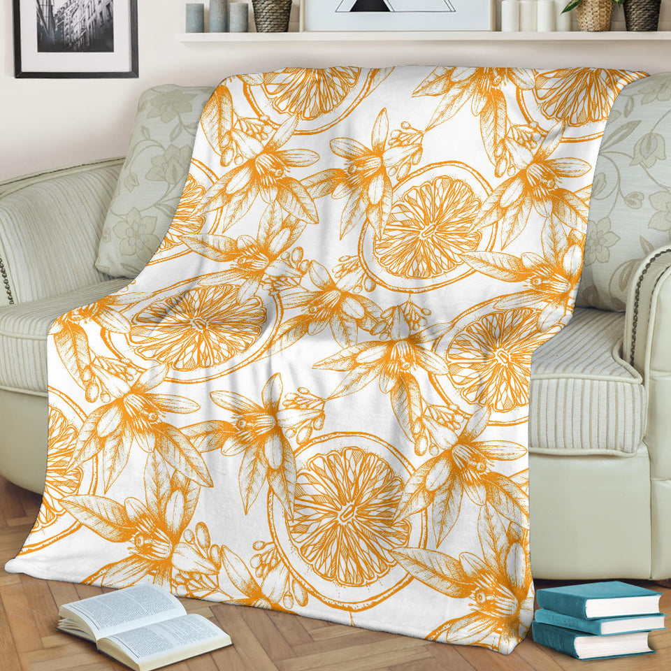 Hand Drawn Orange Fruit Pattern Premium Blanket