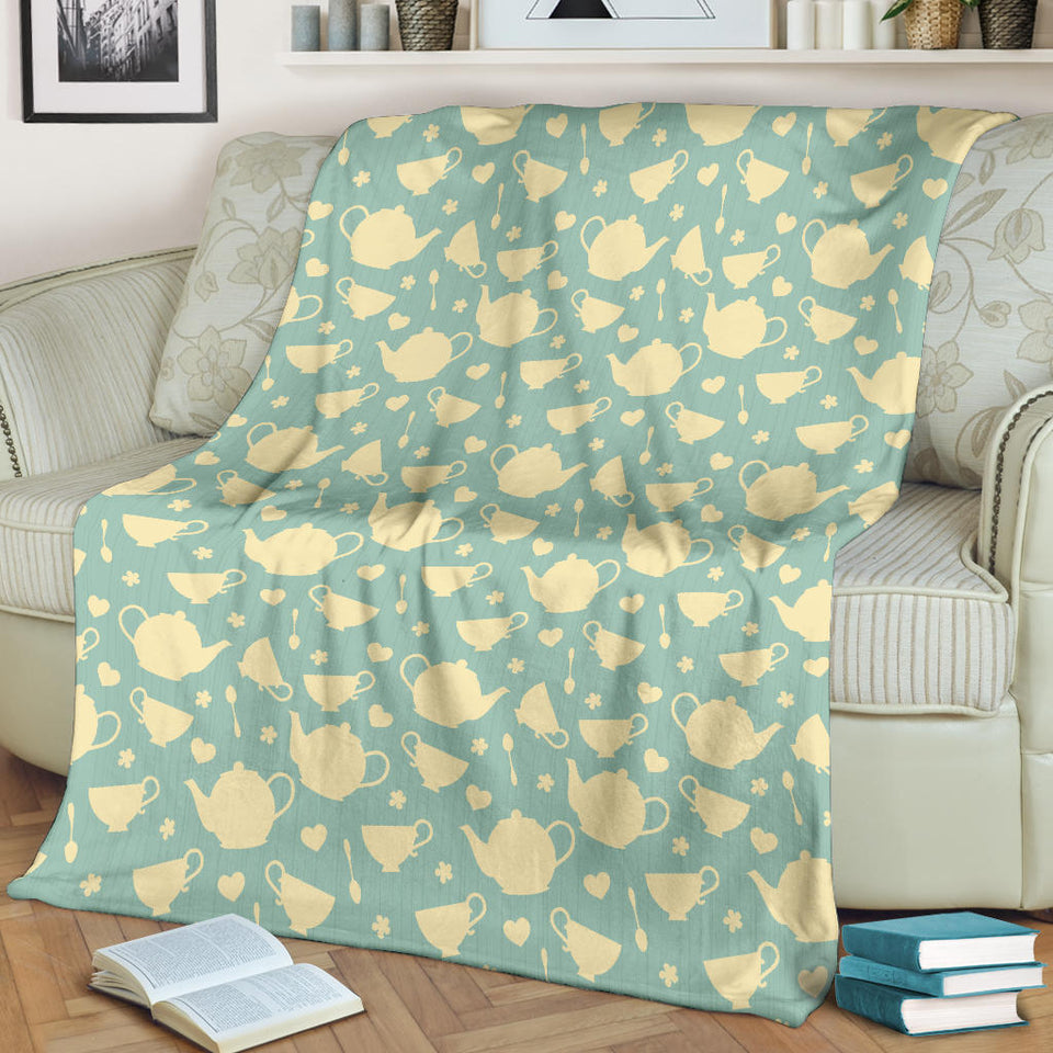 Tea pots Pattern Print Design 02 Premium Blanket