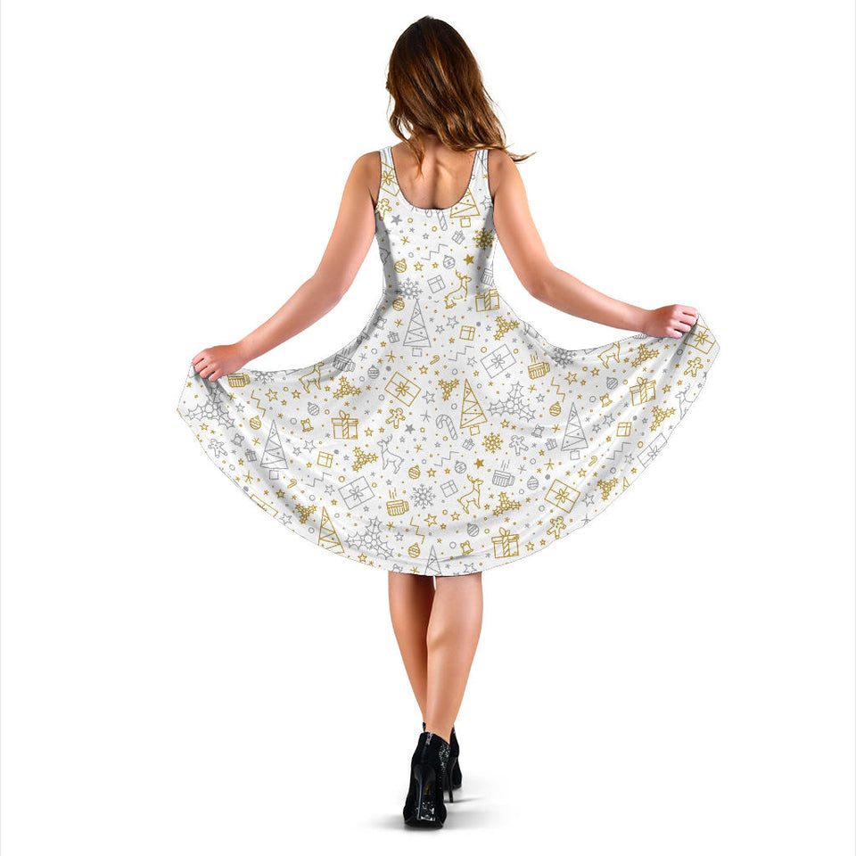 Christmas Tree Christmas Element Silver Gold Pattern Sleeveless Midi Dress