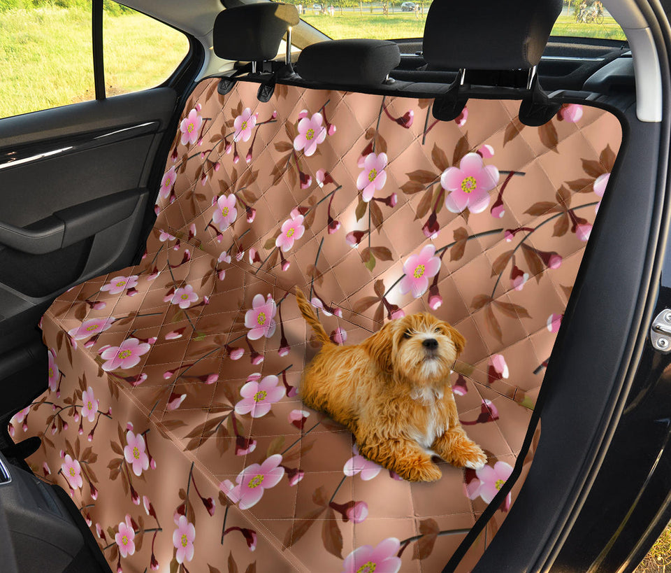 Pink Sakura Cherry Blossom Drak Brown Background Dog Car Seat Covers