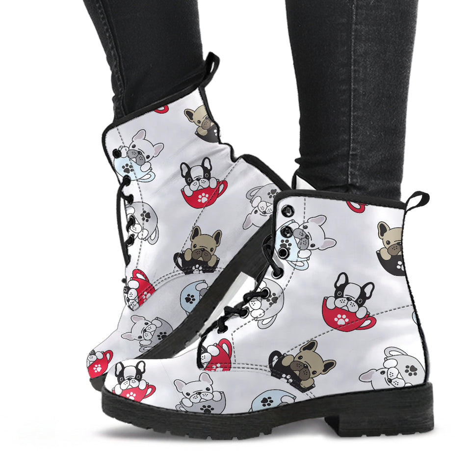 French Bulldog Cup Paw Pattern Leather Boots