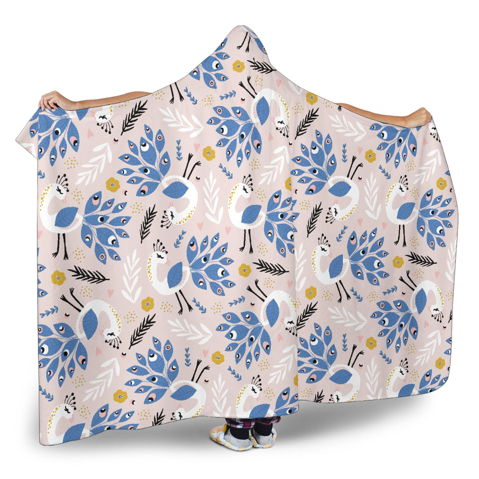 Cute Peacock Pattern Hooded Blanket