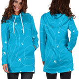 Airplane Destinations Blue Background Women'S Hoodie Dress