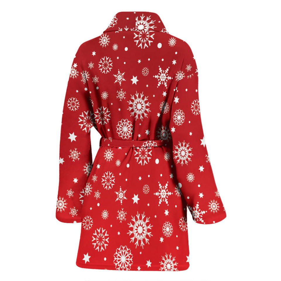 Snowflake Pattern Red Background Women'S Bathrobe