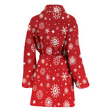 Snowflake Pattern Red Background Women'S Bathrobe