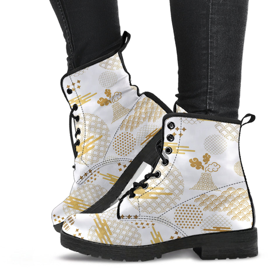 Beautiful Gold Japanese Pattern Leather Boots