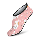 Cute White Rabbit Flower Pink Background Aqua Shoes