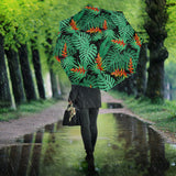 Heliconia Flower Palm Monstera Leaves Black Background Umbrella