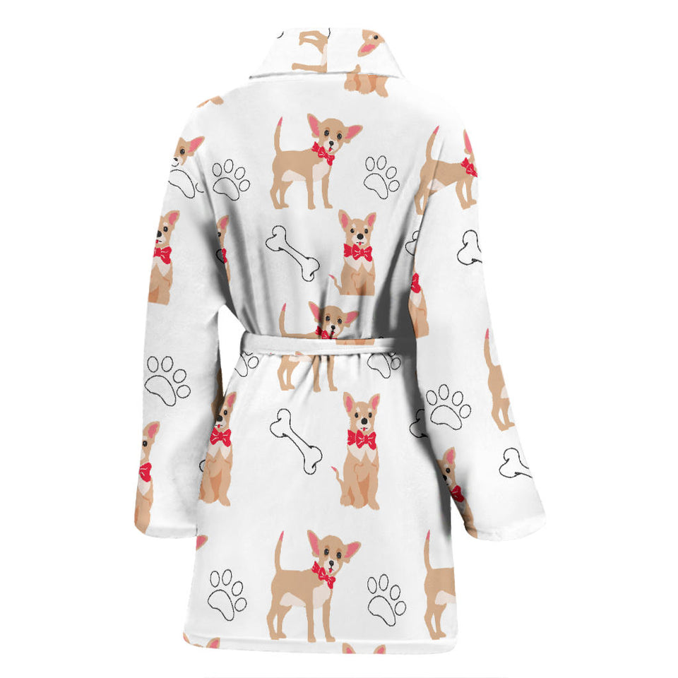 Chihuahua Bone Paw Pattern Women'S Bathrobe