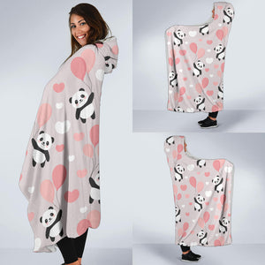 Cute Panda Ballon Heart Pattern Hooded Blanket