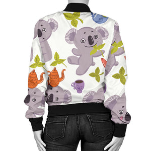 Cute Koalas Teapots Tea Women'S Bomber Jacket