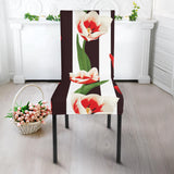 Red And White Tulips Pattern Dining Chair Slipcover