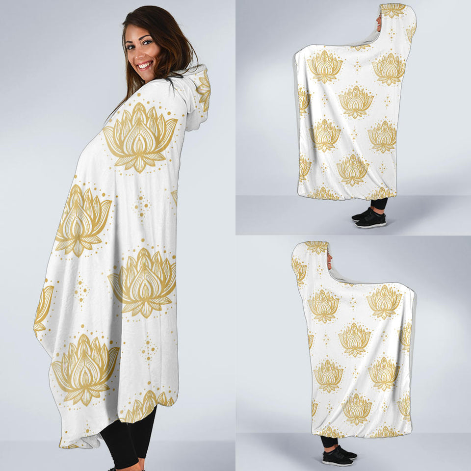 Gold Ornamental Lotue Waterlily Symbol Pattern Hooded Blanket