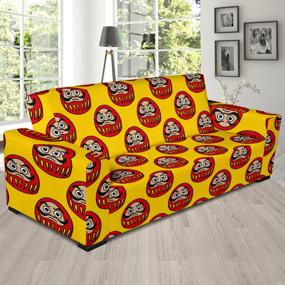 Daruma Japanese Wooden Doll Yellow Background Sofa Slipcover