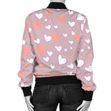 Coral White Heart Pattern Women'S Bomber Jacket