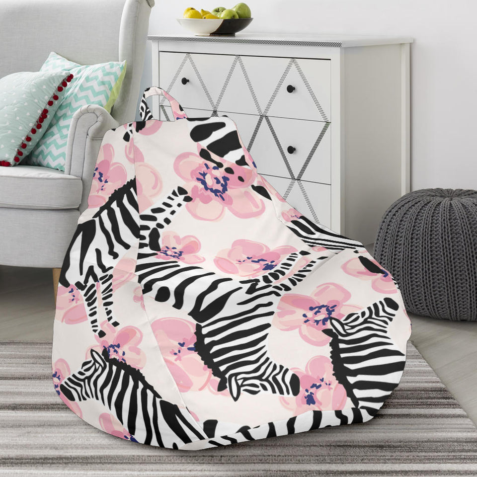Zebra Pink Flower Background Bean Bag Cover