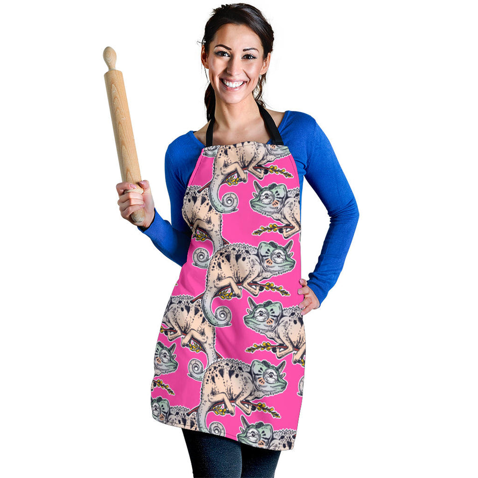 Chameleon Lizard Pattern Pink Background Adjustable Apron