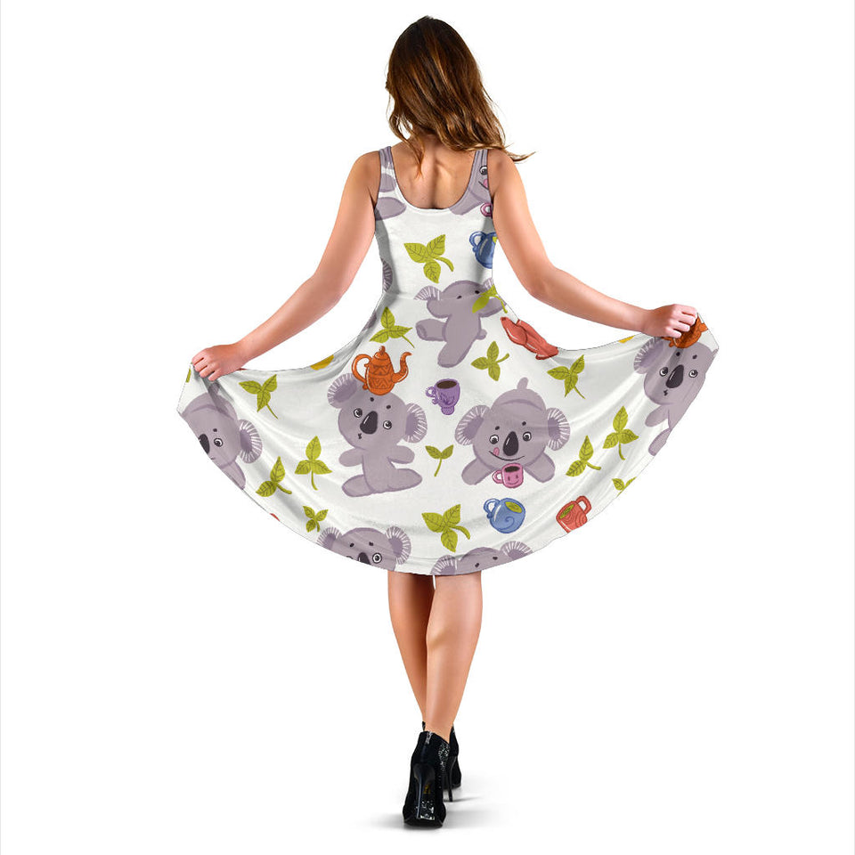 Cute Koalas Teapots Tea Sleeveless Midi Dress