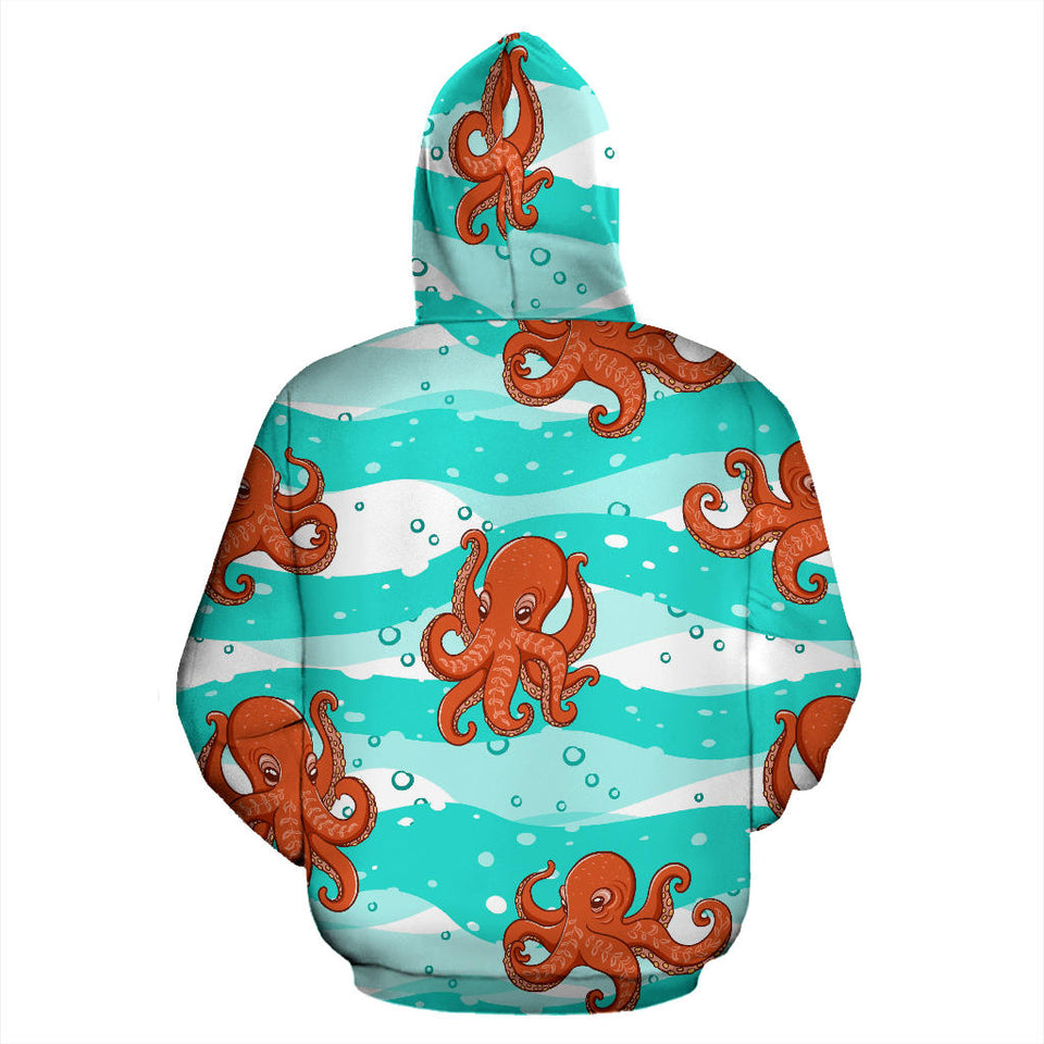 Octopuses Sea Wave Background Men Women Pullover Hoodie