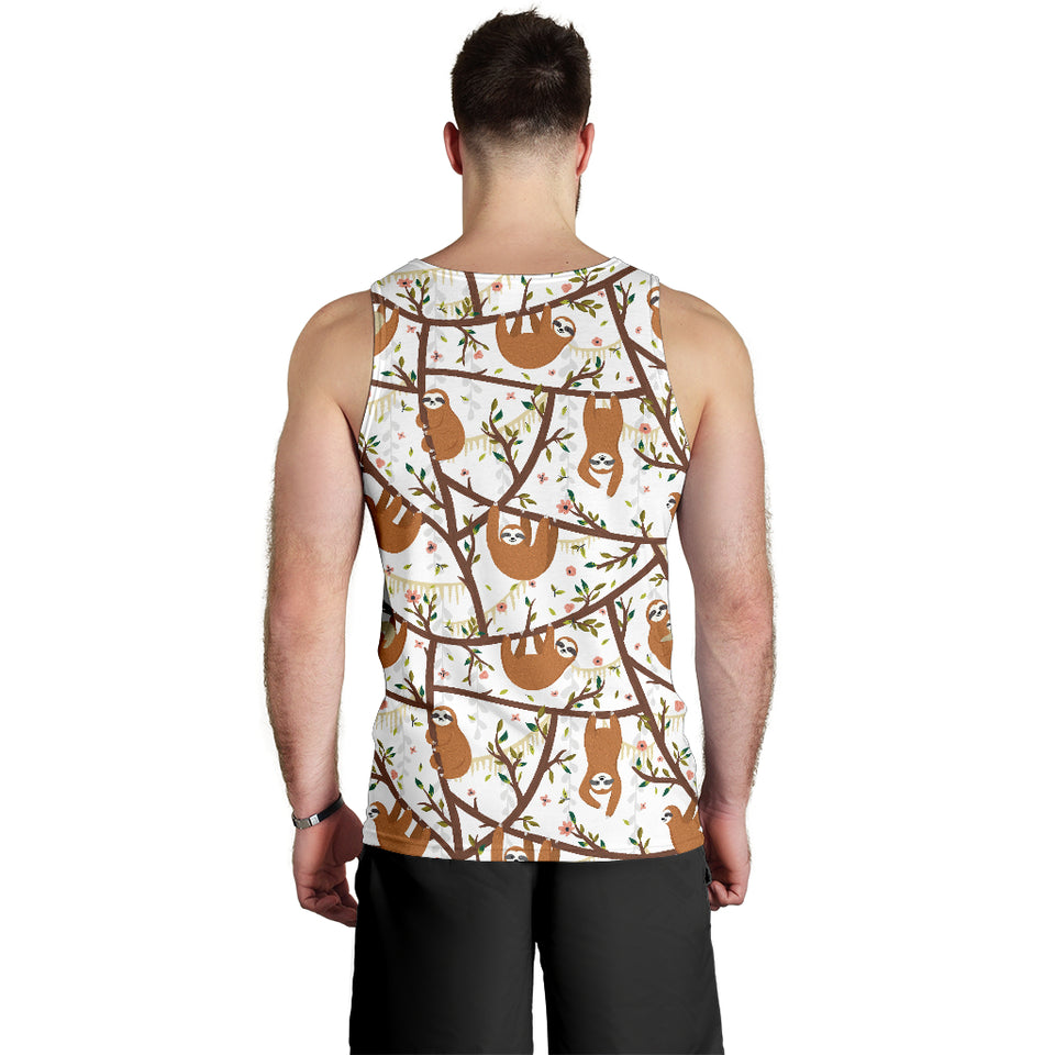 Sloths hanging on the tree pattern Men Tank Top