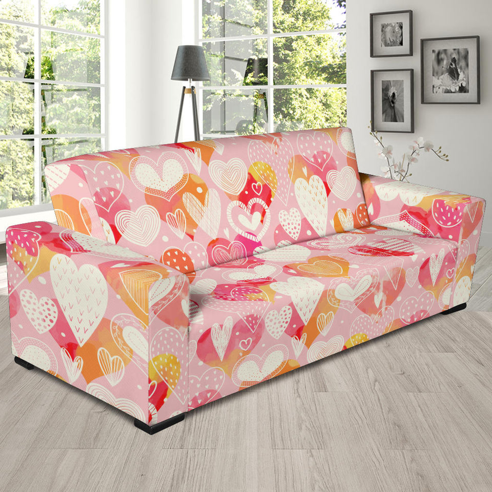 Hand Drawn Heart Design Pattern Sofa Slipcover