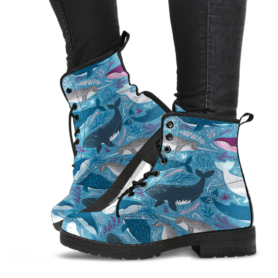 Whale Design Pattern Leather Boots