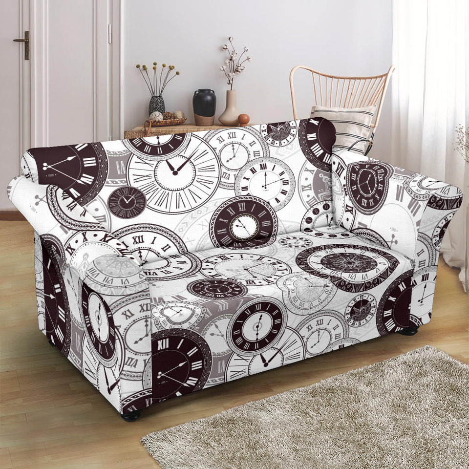 Classic Vintage Clock Pattern Loveseat Couch Slipcover