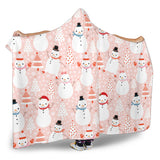 Cute Snowman Christmas Tree Snowpink Background Hooded Blanket