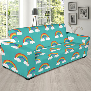 Rainbow Pattern Green Background Sofa Slipcover