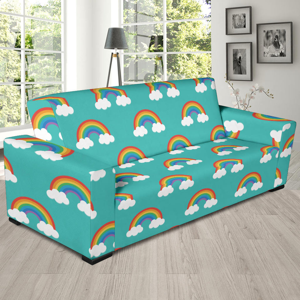 Rainbow Pattern Green Background Sofa Slipcover